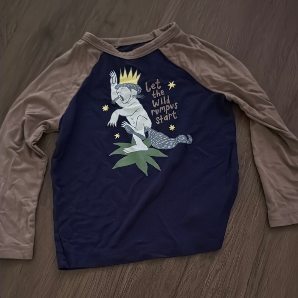Little Sleepies Blue and Brown Long Sleeve Tee with Graphic Design